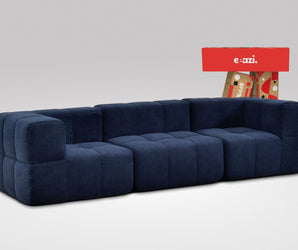 EEAZI modulares Sofa 2 Eckelementelem, 1 Mittelelement in Kombination, in blauer Farbe