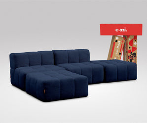 EEAZI modulares Sofa 2 Mittelelemente, 2 Hocker im Set, in blauer Farbe