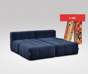 EEAZI modulares Sofa 2 Mittelelemente, 2 Hocker im Set, in blauer Farbe
