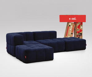 EEAZI modulares Sofa 1 Eckelement, 1 Mittelelement, 2 Hocker im Set, in blauer Farbe