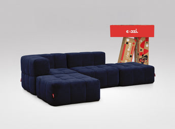 EEAZI modulares Sofa 1 Eckelement, 1 Mittelelement, 2 Hocker im Set, in blauer Farbe