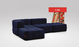 EEAZI modulares Sofa 1 Eckelement, 1 Mittelelement, 2 Hocker im Set, in blauer Farbe