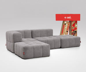 EEAZI modulares Sofa 1 Eckelement, 1 Mittelelement, 2 Hocker im Set, in grauer Farbe