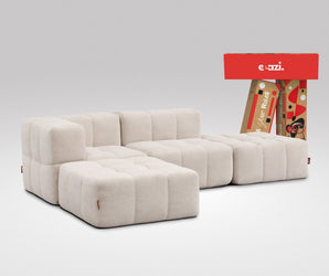 EEAZI modulares Sofa 1 Eckelement, 1 Mittelelement, 2 Hocker im Set, in Beige