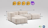 4-teiliges EEAZI-Sofa– 1 Eckelement, 1 Mittelelement, 2 Hocker, in beiger Farbe