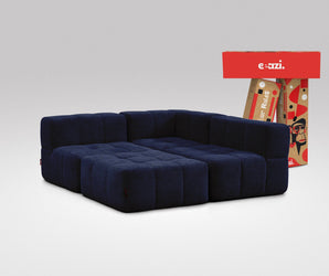 EEAZI modulares Sofa 1 Eckelement, 2 Mittelelemente, 1 Hocker in Kombination, in blauer Farbe