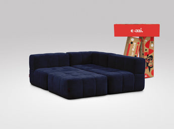 EEAZI modulares Sofa 1 Eckelement, 2 Mittelelemente, 1 Hocker in Kombination, in blauer Farbe