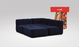 EEAZI modulares Sofa 1 Eckelement, 2 Mittelelemente, 1 Hocker in Kombination, in blauer Farbe