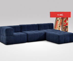 EEAZI Modulares Sofa 1 Eckelement, 2 Mittelelemente, 1 Hocker in Kombination, in blauer Farbe