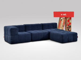 EEAZI Modulares Sofa 1 Eckelement, 2 Mittelelemente, 1 Hocker in Kombination, in blauer Farbe