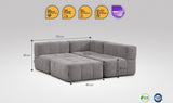 4-teiliges EEAZI-Sofa– 1 Eckelement, 2 Mittelelemente, 1 Hocker, in grauer Farbe, Version 1