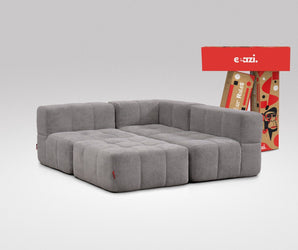 EEAZI modulares Sofa 1 Eckelement, 2 Mittelelemente, 1 Hocker in Kombination, in grauer Farbe