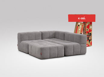 EEAZI modulares Sofa 1 Eckelement, 2 Mittelelemente, 1 Hocker in Kombination, in grauer Farbe