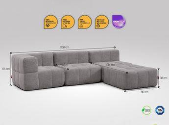 4-teiliges EEAZI-Sofa– 1 Eckelement, 2 Mittelelemente, 1 Hocker, in grauer Farbe, Version 2