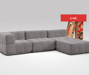 EEAZI modulares Sofa 1 Eckelement, 2 Mittelelemente, 1 Hocker in Kombination, in grauer Farbe