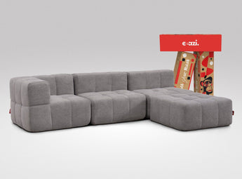 EEAZI modulares Sofa 1 Eckelement, 2 Mittelelemente, 1 Hocker in Kombination, in grauer Farbe
