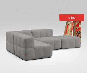 EEAZI modulares Sofa 1 Eckelement, 2 Mittelelemente, 1 Hocker in Kombination, in grauer Farbe