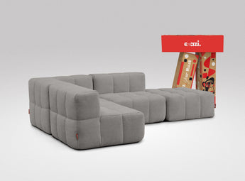 EEAZI modulares Sofa 1 Eckelement, 2 Mittelelemente, 1 Hocker in Kombination, in grauer Farbe