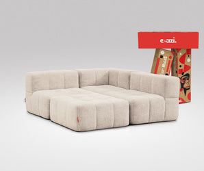 EEAZI modulares Sofa 1 Eckelement, 2 Mittelelemente, 1 Hocker in Kombination, in Beige