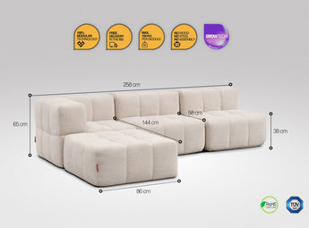 4-teiliges EEAZI-Sofa– 1 Eckelement, 2 Mittelelemente, 1 Hocker, in beiger Farbe , Version 2