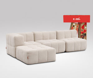 EEAZI modulares Sofa 1 Eckelement, 2 Mittelelemente, 1 Hocker in Kombination, in Beige