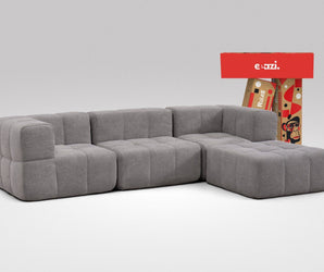 EEAZI modulares Sofa 2 Eckelementelem, 1 Mittelelement, 1 Hocker in Kombination, in grauer Farbe