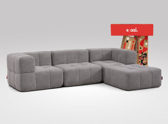 EEAZI modulares Sofa 2 Eckelementelem, 1 Mittelelement, 1 Hocker in Kombination, in grauer Farbe