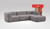 EEAZI modulares Sofa 2 Eckelementelem, 1 Mittelelement, 1 Hocker in Kombination, in grauer Farbe
