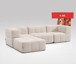 EEAZI modulares Sofa 2 Eckelementelem, 1 Mittelelement, 1 Hocker in Kombination, in Beige