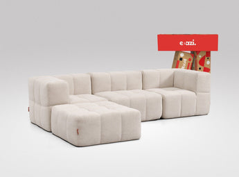 EEAZI modulares Sofa 2 Eckelementelem, 1 Mittelelement, 1 Hocker in Kombination, in Beige