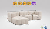4-teiliges EEAZI-Sofa– 2 Eckelement, 1 Mittelelement, 1 Hocker, in beiger Farbe