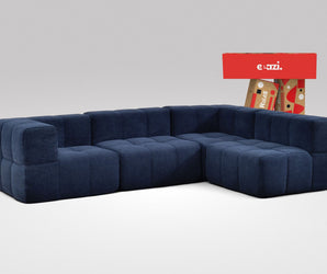 EEAZI modulares Sofa 2 Eckelementelem, 2 Mittelelemente in Kombination, in blauer Farbe