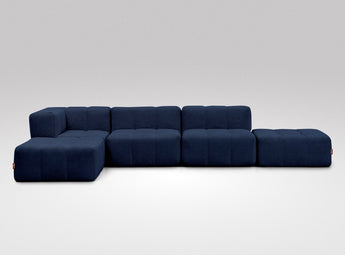 EEAZI modulares Sofa - 1 Eckelement, 2 Mittelelemente, 2 Hocker - blau