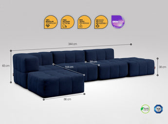 5-teiliges EEAZI Sofa – 1 Eckelement, 2 Mittelelemente, 2 Hocker, in blauer Farbe, Version 1