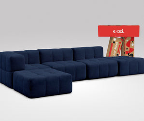 EEAZI modulares Sofa 1 Eckelement, 2 Mittelelemente, 2 Hocker im Set, in blauer Farbe