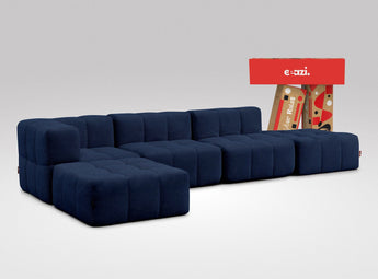 EEAZI modulares Sofa 1 Eckelement, 2 Mittelelemente, 2 Hocker im Set, in blauer Farbe