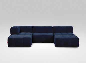 EEAZI modulares Sofa - 1 Eckelement, 2 Mittelelemente, 2 Hocker - blau