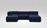 EEAZI modulares Sofa - 1 Eckelement, 2 Mittelelemente, 2 Hocker - blau