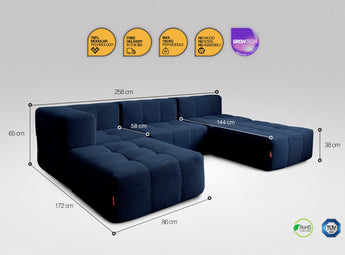 5-teiliges EEAZI Sofa – 1 Eckelement, 2 Mittelelemente, 2 Hocker, in blauer Farbe, Version 2