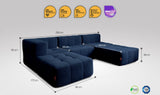 5-teiliges EEAZI Sofa – 1 Eckelement, 2 Mittelelemente, 2 Hocker, in blauer Farbe, Version 2