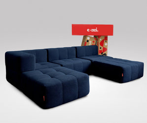 EEAZI modulares Sofa 1 Eckelement, 2 Mittelelemente, 2 Hocker im Set, in blauer Farbe