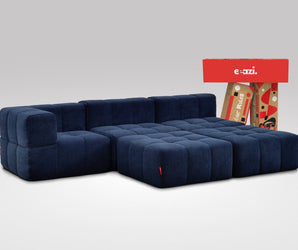 EEAZI modulares Sofa 1 Eckelement, 2 Mittelelemente, 2 Hocker im Set, in blauer Farbe