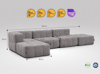 5-teiliges EEAZI Sofa – 1 Eckelement, 2 Mittelelemente, 2 Hocker, in grauer Farbe, Version 1