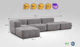 5-teiliges EEAZI Sofa – 1 Eckelement, 2 Mittelelemente, 2 Hocker, in grauer Farbe, Version 1