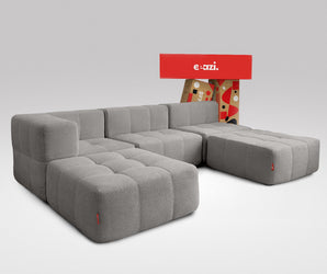 EEAZI modulares Sofa 1 Eckelement, 2 Mittelelemente, 2 Hocker im Set, in grauer Farbe