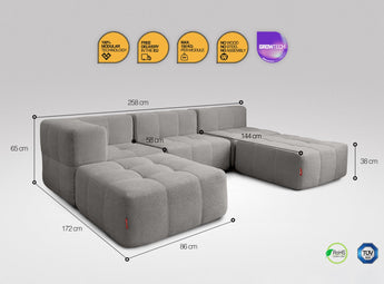 5-teiliges EEAZI Sofa – 1 Eckelement, 2 Mittelelemente, 2 Hocker, in grauer Farbe, Version 2