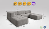 5-teiliges EEAZI Sofa – 1 Eckelement, 2 Mittelelemente, 2 Hocker, in grauer Farbe, Version 2