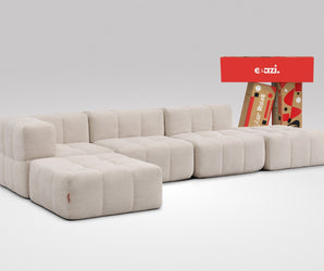 EEAZI modulares Sofa 1 Eckelement, 2 Mittelelemente, 2 Hocker im Set, in Beige