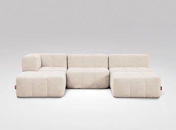 EEAZI modulares Sofa - 1 Eckelement, 2 Mittelelemente, 2 Hocker - beige