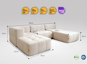 5-teiliges EEAZI Sofa – 1 Eckelement, 2 Mittelelemente, 2 Hocker, in beiger Farbe , Version 2